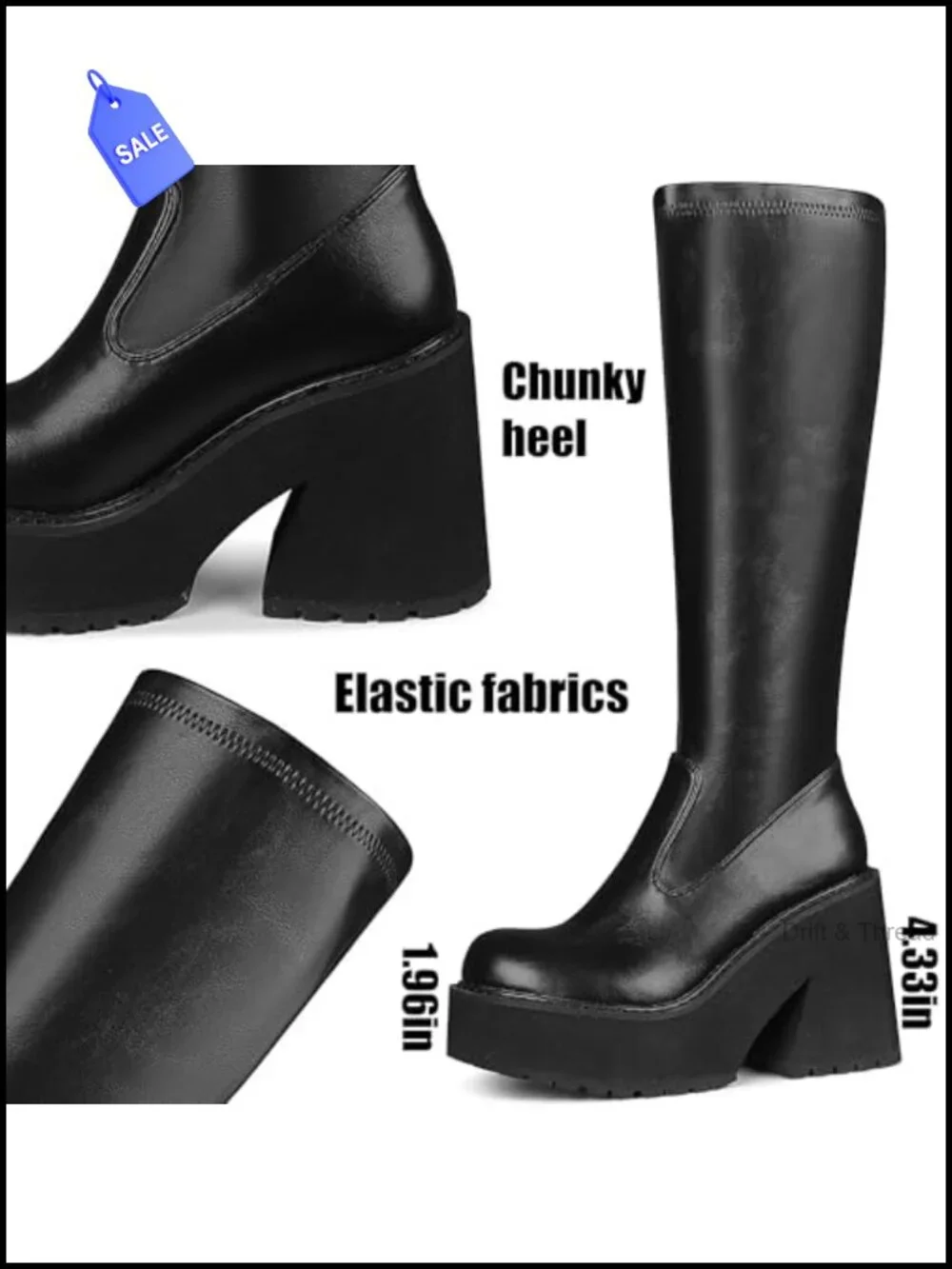 Knee High Platform Boots Elastic Wedge Chunky Heel